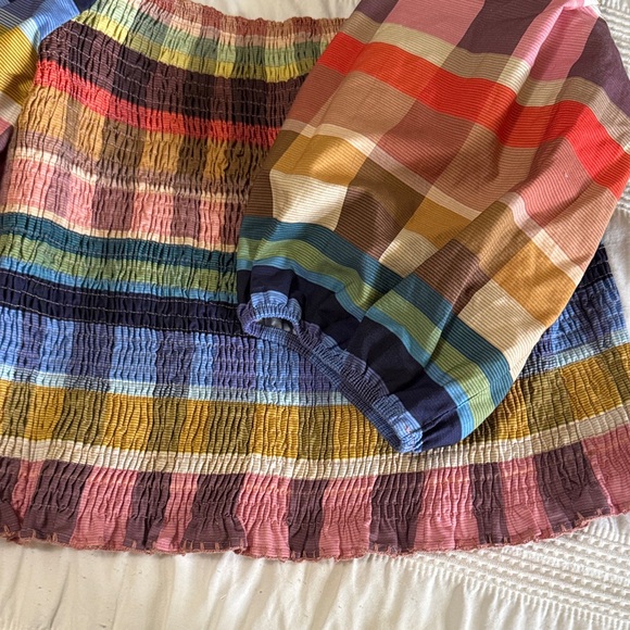 Colorful Plaid  On or Off-Shoulder Women's Farm Rio Top - Picture 4 of 6